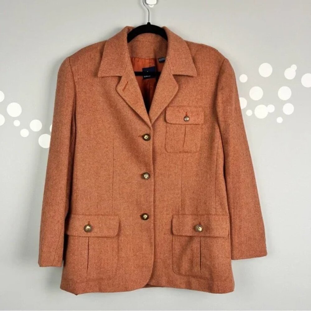 LIzSport Vintage Tweed Pantsuit Rust Herringbone Blazer Pants Set Size 6 - Picture 2 of 15